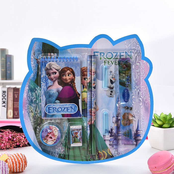 Wholesale cartoon stationery Notebook pencil eraser pencil sharpener ruler pen case suit