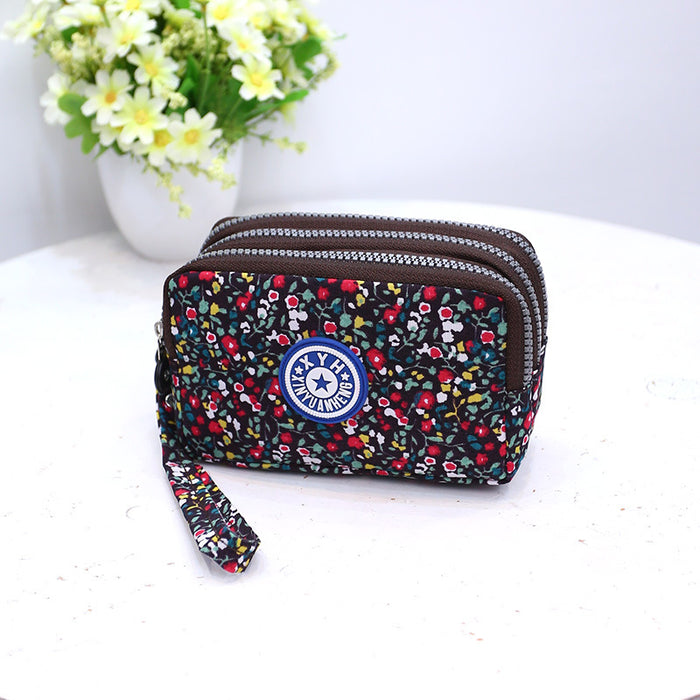 Wholesale Three-Layer Zipper Nylon Mobile Phone Bag Multi-Card Coin Purse Key Bag Wallet Women' s Clutch Bag