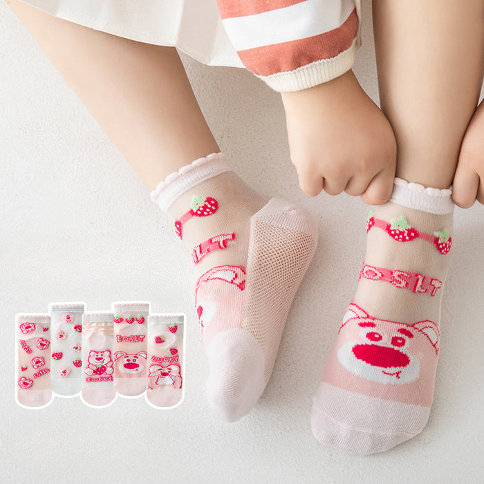 Wholesale Set of 5 Pairs for Summer Children's Cartoon Thin Breathable Cotton Socks JDC-SK-Pingt008
