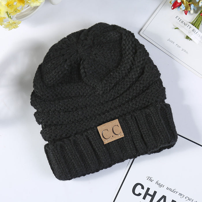 Wholesale Autumn and Winter Children's C Label Can Be Labeled with Versatile Yarn Edge Knitted Cap JDC-FH-HengYu005