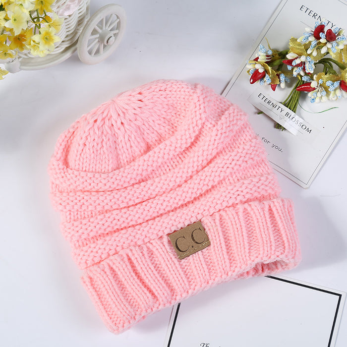 Wholesale Autumn and Winter Children's C Label Can Be Labeled with Versatile Yarn Edge Knitted Cap JDC-FH-HengYu005