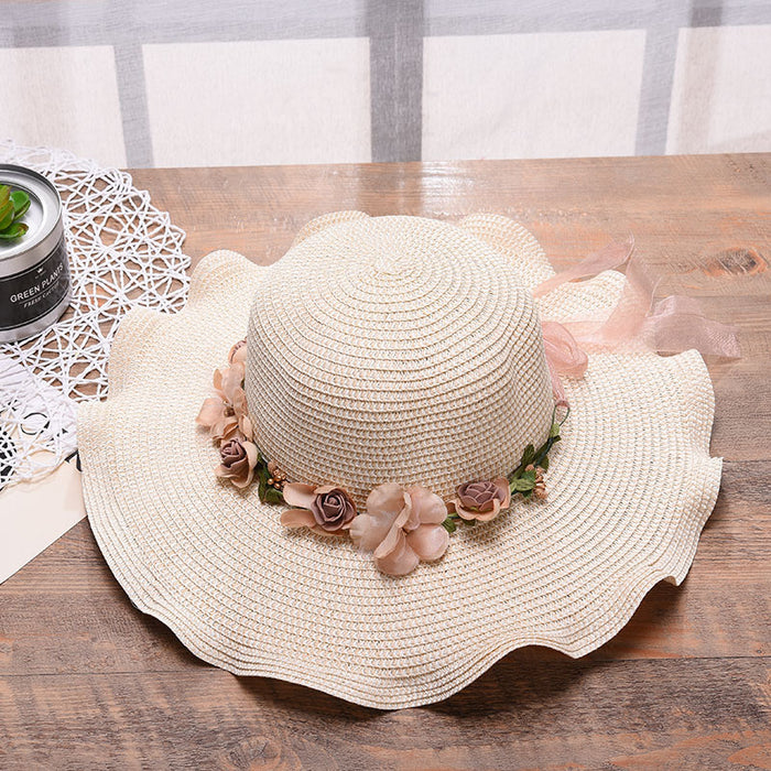 Wholesale New Hat Flower Sunshade Hat Outdoor Sunshade Hat Sunscreen Grass Hat