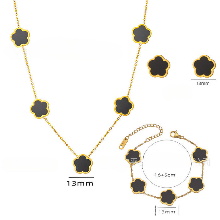Wholesale Titanium Steel Clover Plum Blossom Necklace Jewelry Set JDC-NE-Pingtouge001