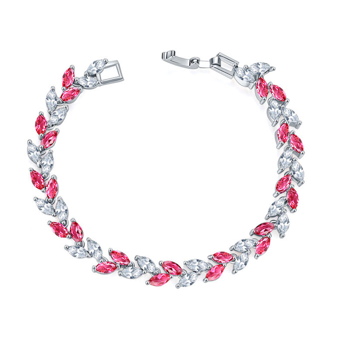 Wholesale Crystal Willow Leaf Bracelet Bracelet Jewelry Fashion Copper Zircon Bracelet