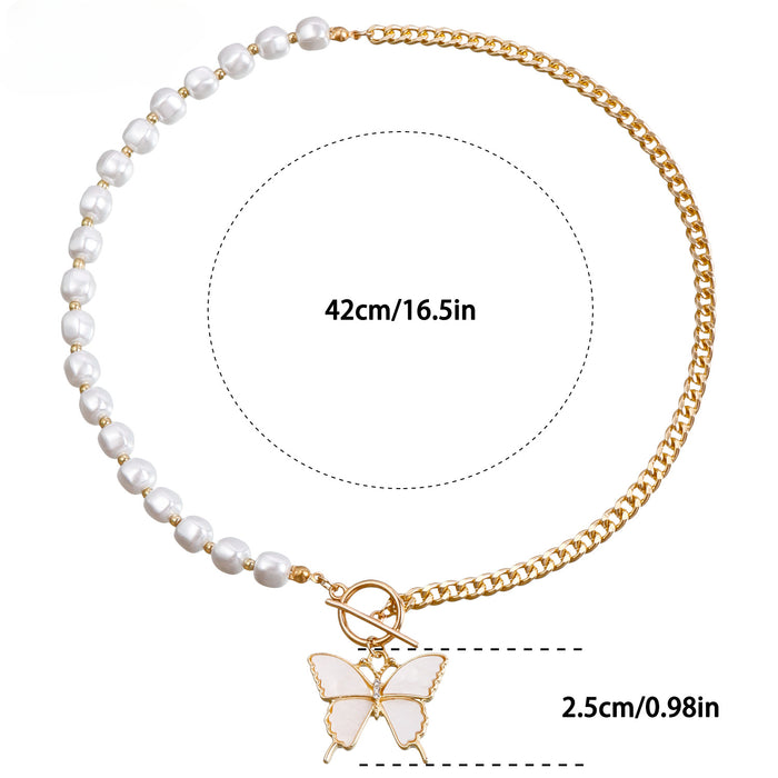 Wholesale Pearl Beaded Spliced Mother-of-pearl Butterfly Aluminum Necklace JDC-NE-ZuoW008
