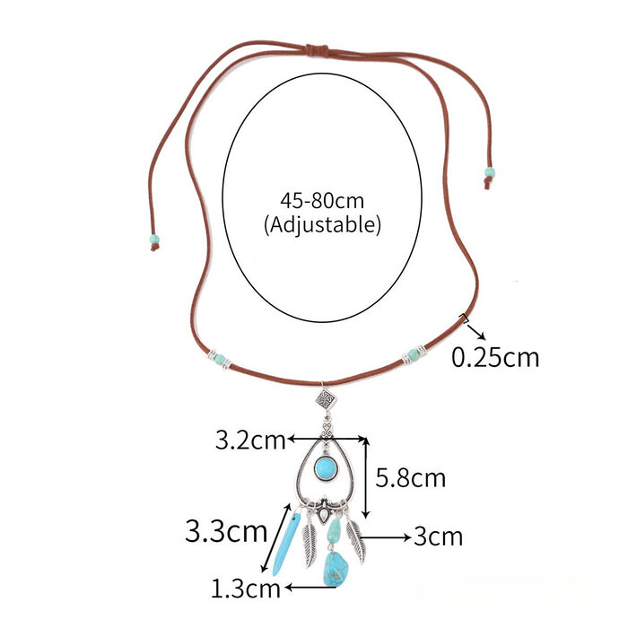 Wholesale Western Style Accessories Turquoise Pendant Leather Necklace JDC-NE-ManY017