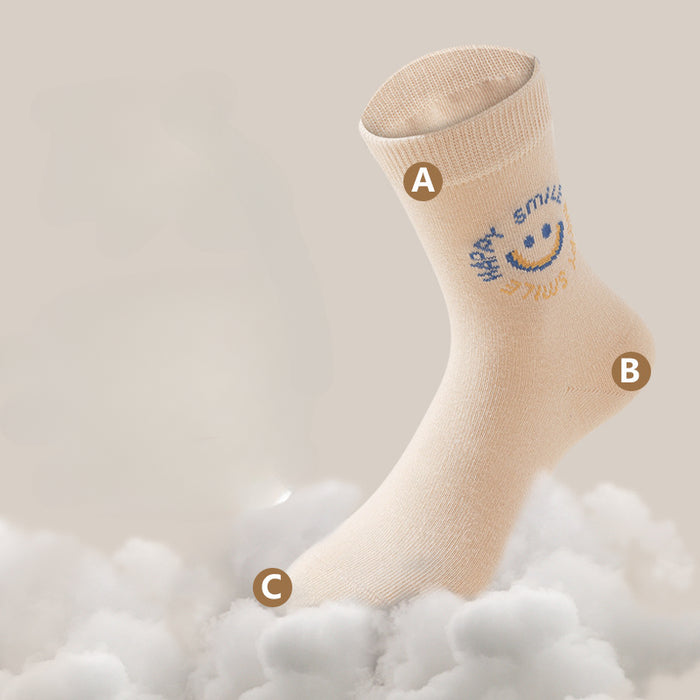 Wholesale Children's Smiling Face Combed Cotton Mid Tube Baby A-level Breathable Cotton Socks for Boys and Girls JDC-SK-SL009