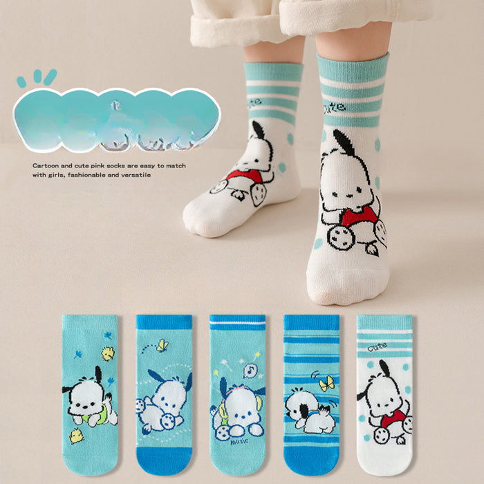 Wholesale 5 Pairs/pack Boys Socks Autumn New Product Cartoon Puppy Middle Socks Cute Pacha Dog Girls Baby Children Socks JDC-SK-LXWC002