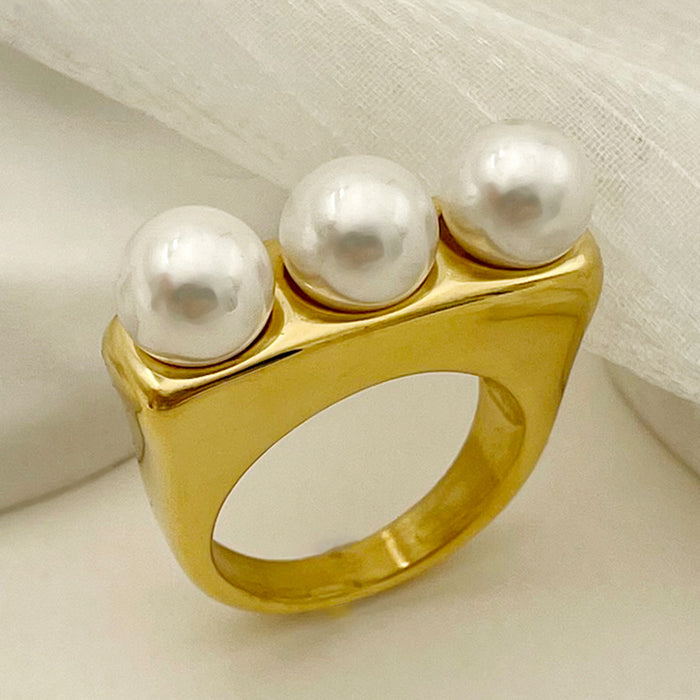 Wholesale Freshwater Pearl Arrangement Stainless Steel Ring for Women JDC-RS-Jinyue004