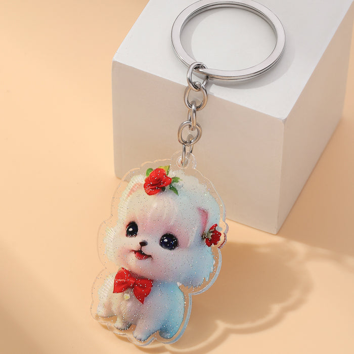 Wholesale Acrylic Glitter Puppy Keychain JDC-KC-RongRui005