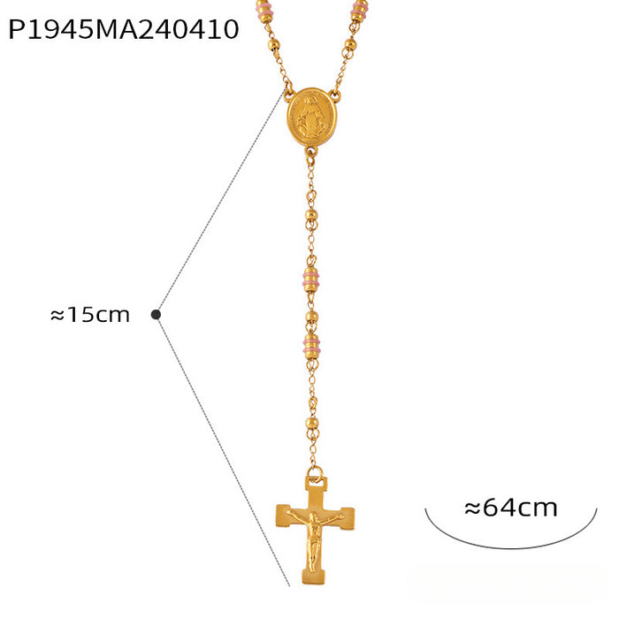 Wholesale Relief Medal Tassel Cross Pendant Titanium Steel Necklace JDC-NE-MiLi017