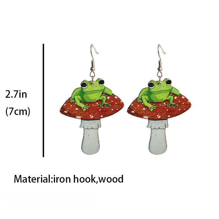 Wholesale 2pcs Mushroom Frog Wooden Earrings JDC-ES-HeYi110