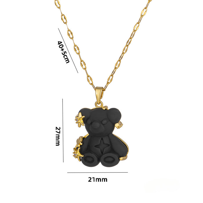 Wholesale Cute Colorful Bear Titanium Steel Necklaces JDC-NE-OBK008