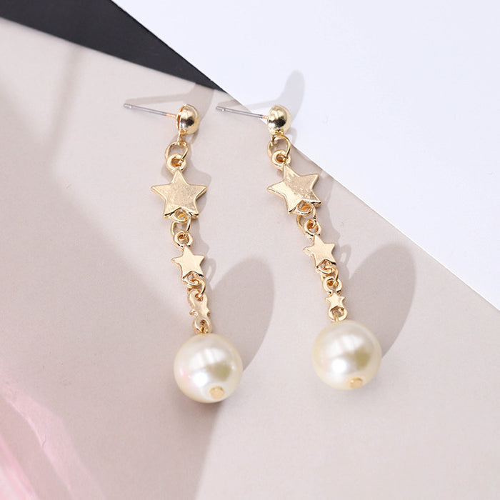 Wholesale Five-pointed Star Glass Pearl Alloy Earrings JDC-ES-YaXue008