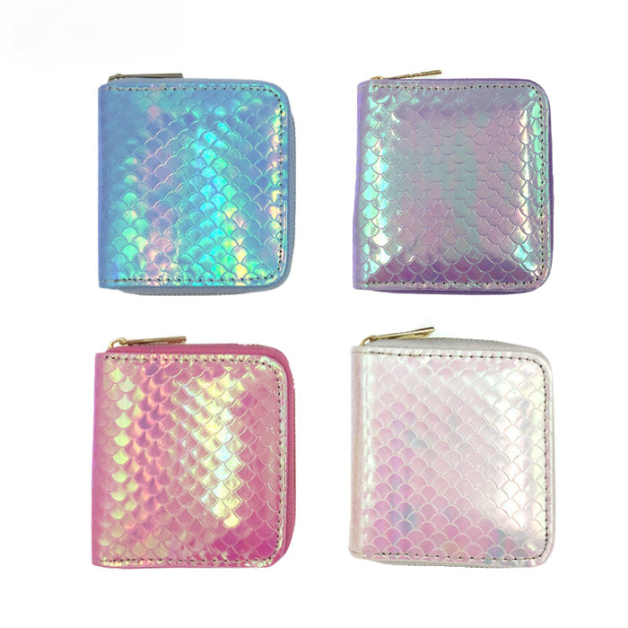 Wholesale 5pcs Mermaid Pattern Zipper Short PU Wallet JDC-WT-JiRui018