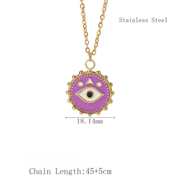 Wholesale Stainless Steel Colored Glaze Devil Eye Necklace JDC-NE-LangDi004