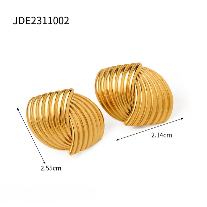 Wholesale 18k Gold Stainless Steel Stripe Texture Staggered Earrings JDC-ES-JD347