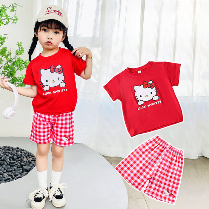 Wholesale Summer New Children's Suits Cute Cartoon Fashionable and Stylish Baby Girl Small Children's Trendy Two-piece Suits JDC-CTS-QNE002