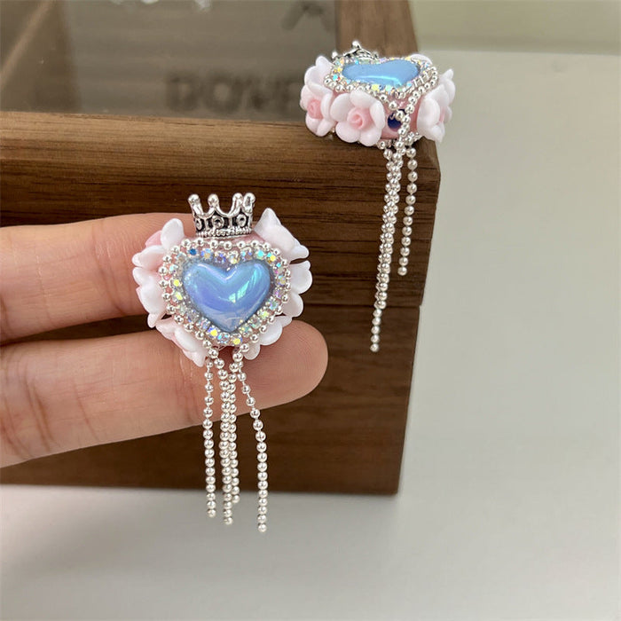 Wholesale 2PCS Acrylic Flower Love Beads Crown Peach Heart Tassels Straight Hole Beads JDC-BDS-CG003