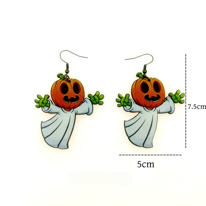 Wholesale Halloween Wooden Pumpkin Ghost Print Earrings JDC-ES-Yinxue002