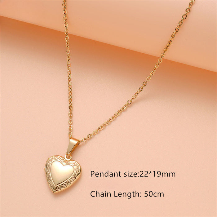 Wholesale Stainless Steel Openable Heart Shaped Pattern Photo Frame Box Necklaces JDC-NE-GSMS005