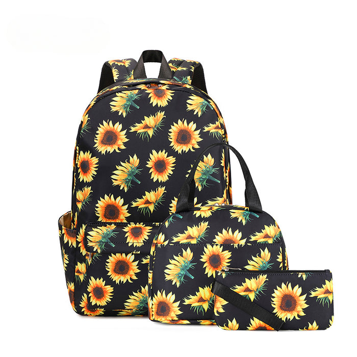 Wholesale Large Capacity Waterproof Sunflower Printed Children's Backpack Three-piece Set JDC-BP-YongFeng001