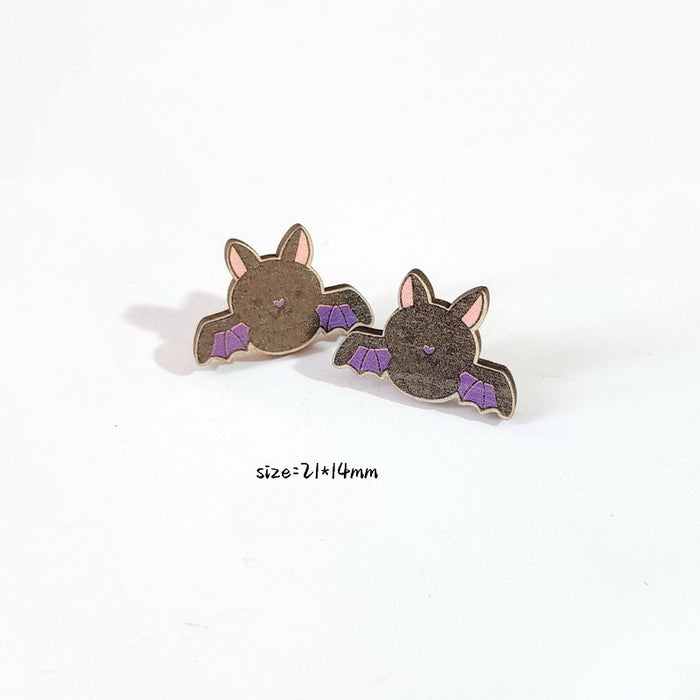 Wholesale Wooden Halloween Demon Bat Earring Rings JDC-ES-Qiany009