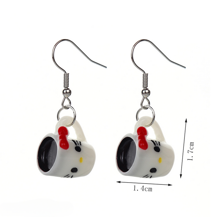 Wholesale Cartoon Simulation Mini Cat Coffee Cup Earrings JDC-NS-NiQing002