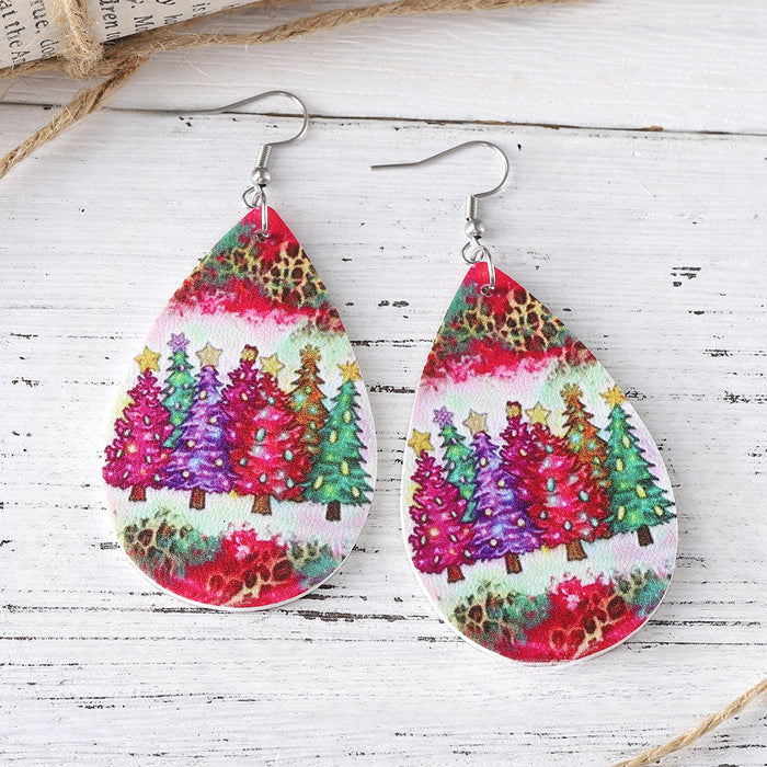 Wholesale  PU Printed Water Drop Drop Earrings JDC-ES-ChuLian008