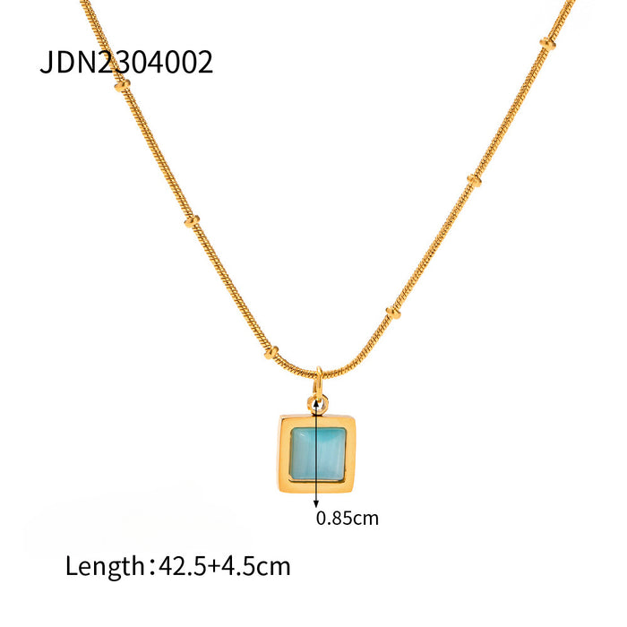 Wholesale Stainless Steel Blue Cat's Eye Square Necklace JDC-NE-JD404