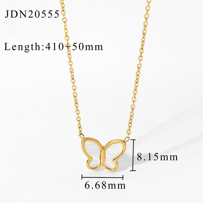 Wholesale Stainless Steel Necklace 14K Gold White Shell Butterfly Gold Chain Necklace JDC-NE-JD403