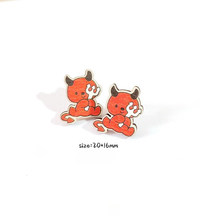 Wholesale Wooden Halloween Demon Bat Earring Rings JDC-ES-Qiany009