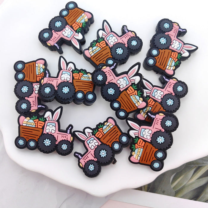 Wholesale 10pcs Cartoon Easter Rabbit Car Silicone Beads JDC-BDS-NaiSi211