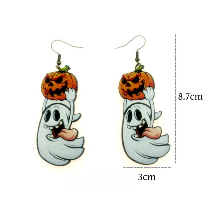 Wholesale Halloween Wooden Pumpkin Ghost Print Earrings JDC-ES-Yinxue002