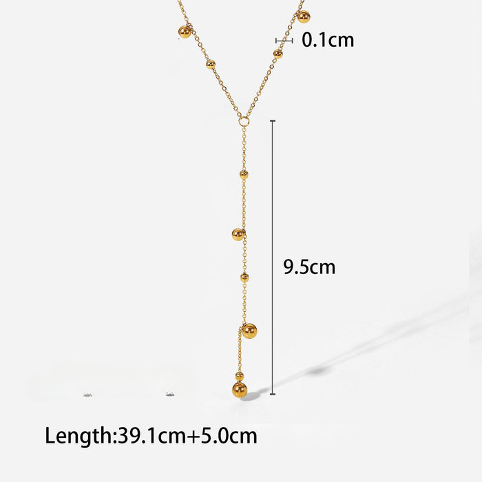 Wholesale Titanium Steel 18K Gold Plated Long Tassel Bead Necklace JDC-NE-MeiCheng007