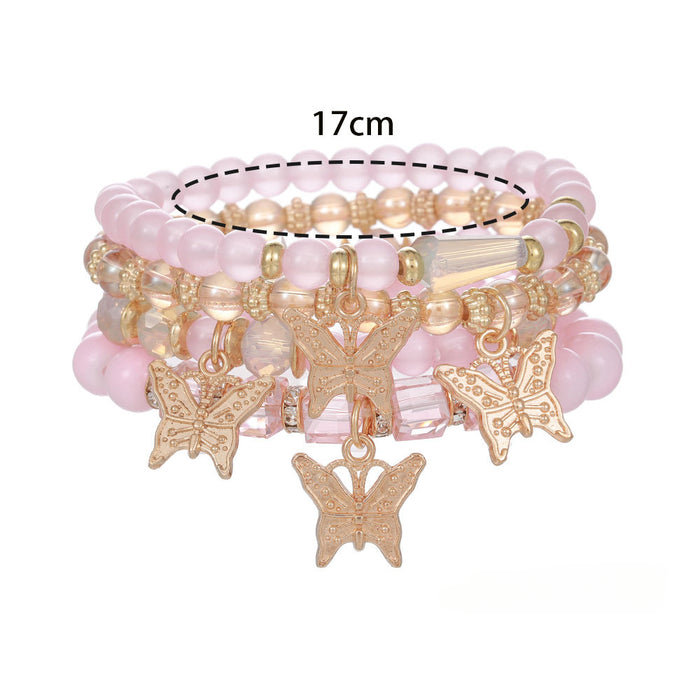Wholesale Colorful Crystal Beaded Butterfly Pendant Multi-layer Bracelet Set JDC-BT-ShiY008