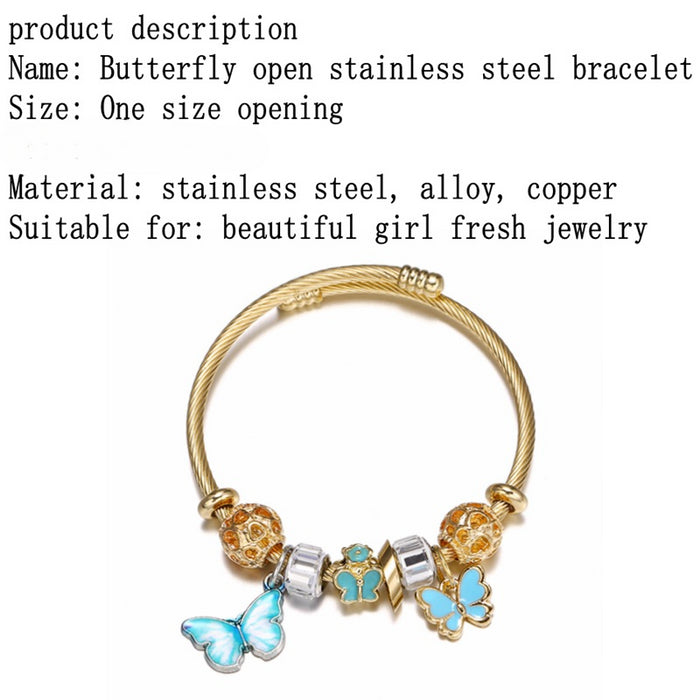 Wholesale 2PCS Open Stainless Steel Gradient Butterfly Pendant Bracelet JDC-BT-WeiY022