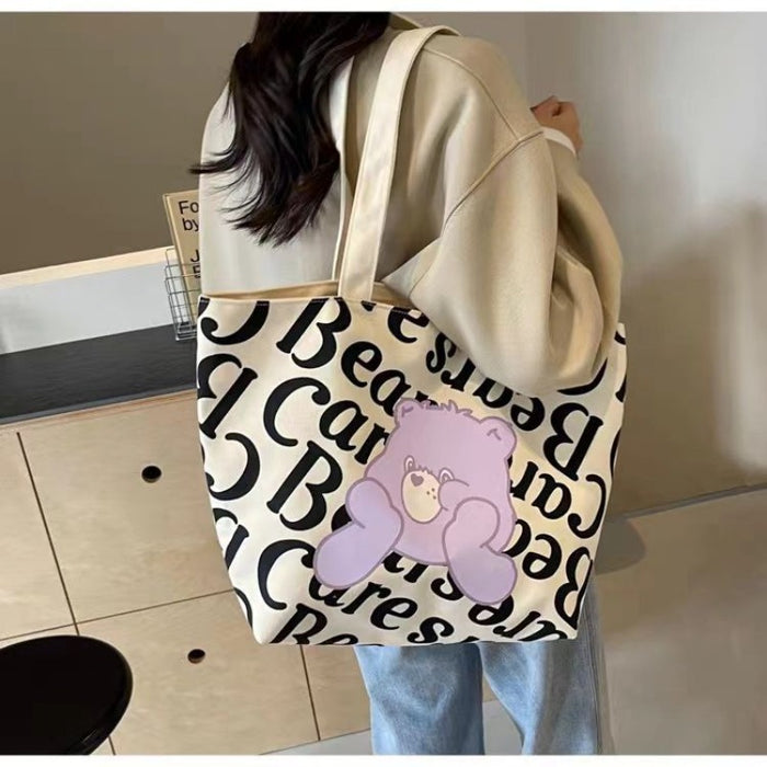 Wholesale Large Capacity Cartoon Letter Printed Canvas Shoulder Bag JDC-SD-JingS003