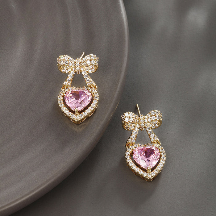 Wholesale Diamond Bow Heart Earrings Sweet Beauty JDC-ES-XP010