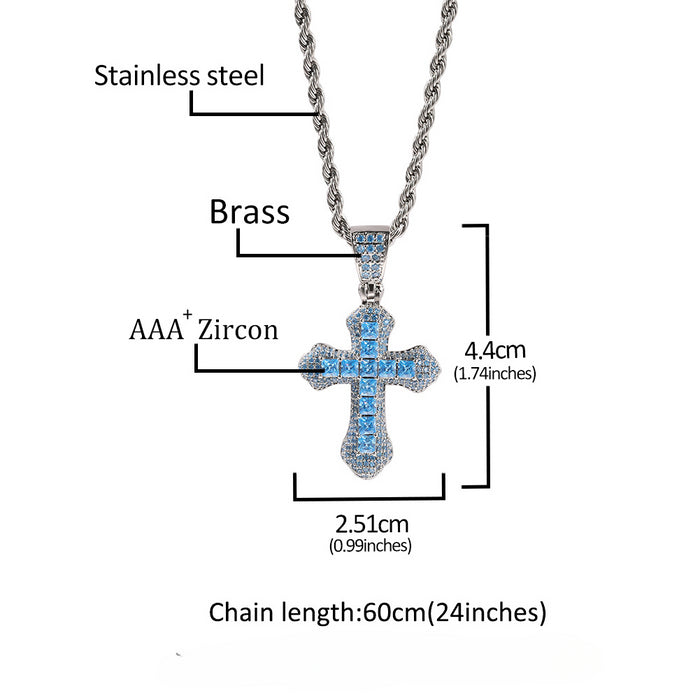 Wholesale Blue Zircon Cross Men's Necklace JDC-NE-GuMeng002