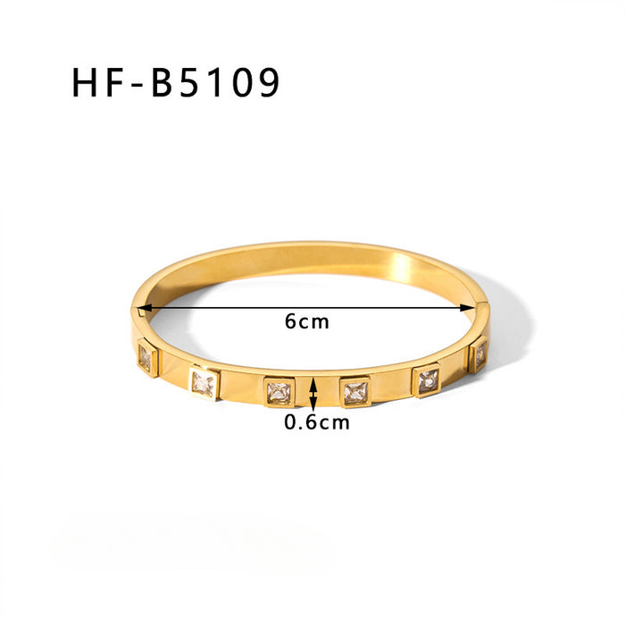 Wholesale Stainless Steel 18k Gold Plated Circle Inlaid Zircon Diamond Bracelet JDC-BT-XiongYue002