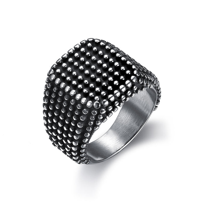 Wholesale Square Pitted Titanium Steel Men's Ring JDC-RS-MoEr003