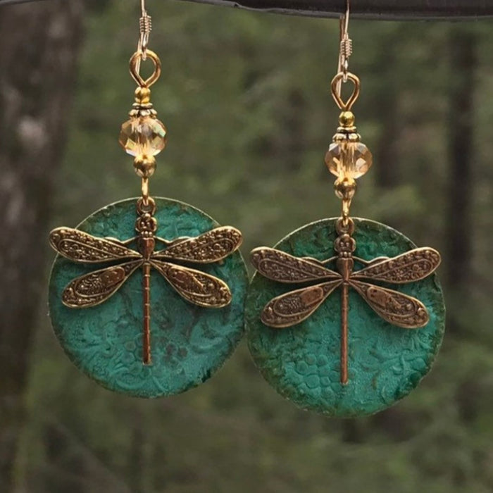 Wholesale Vintage Dark Green Dragonfly Ethnic Style Earrings JDC-ES-SaIP108