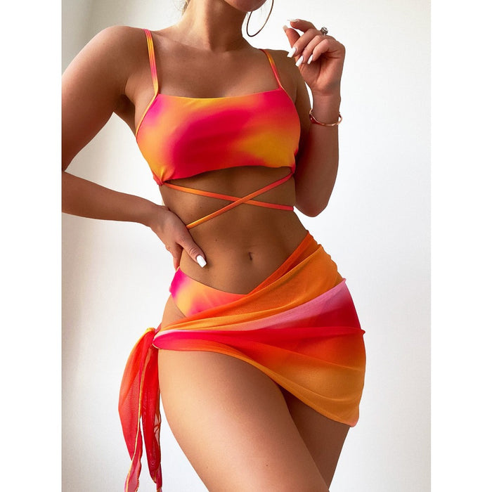 Wholesale Polyester Tie Dyed Bikini Swimwear Women's Three Piece Set JDC-SW-ZhengY002