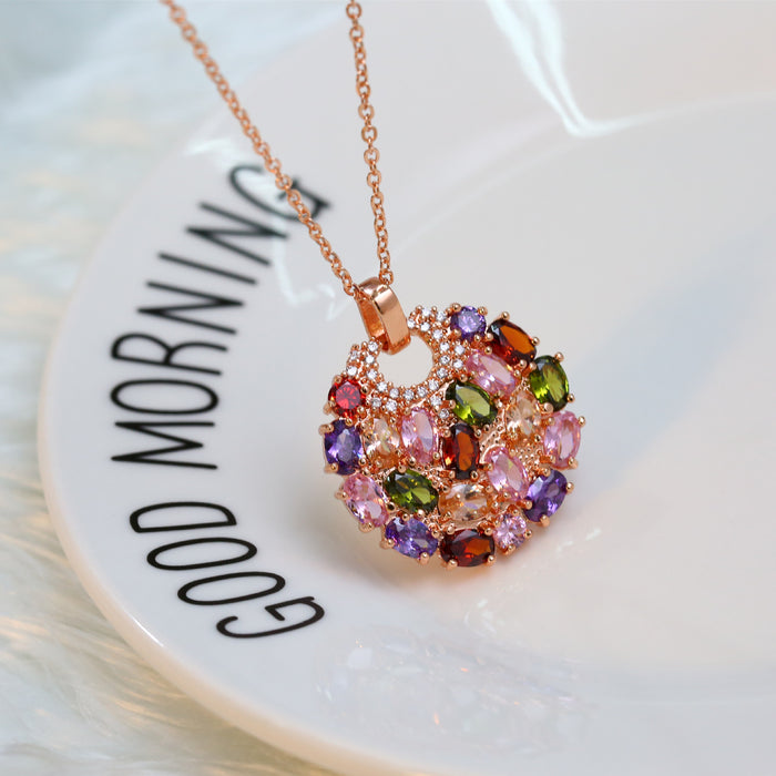 Wholesale Set of jewelry, colored zircon necklace, earring set, set of jewelry, three piece set
