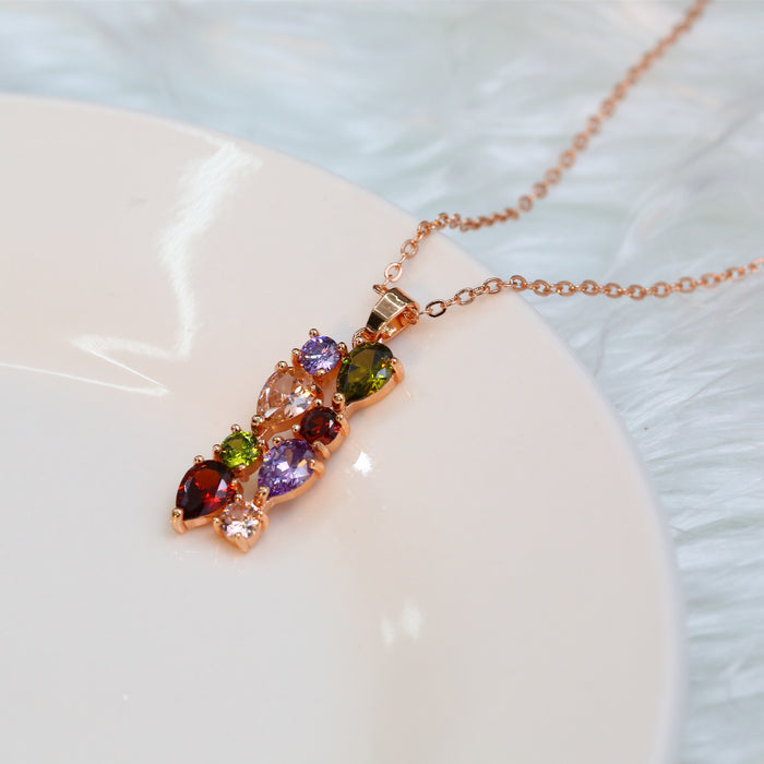 Wholesale Necklace Colored Stone Zircon Pendant Long Necklace Colorful Necklace