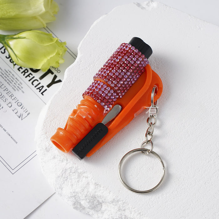 Wholesale Diamond-studded Plastic 2-in-1 Mini Window Breaker Keychain JDC-KC-ZY029