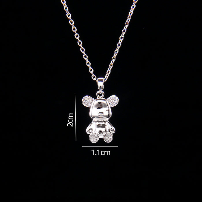 Wholesale Gold Plated Love Bear Inlaid Pearl Zircon Titanium Steel Necklace JDC-NE-RongChu001