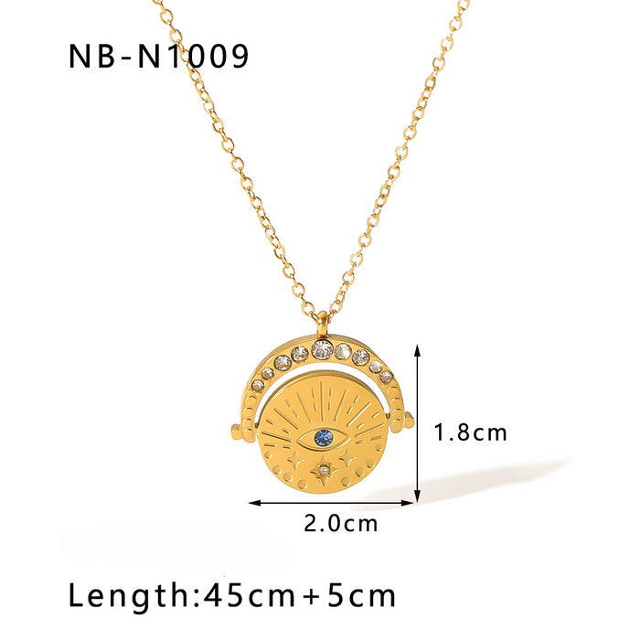 Wholesale Colorful Geometric Zircon Pendant Stainless Steel 18K Gold Plated Necklace JDC-NE-XiongYue001