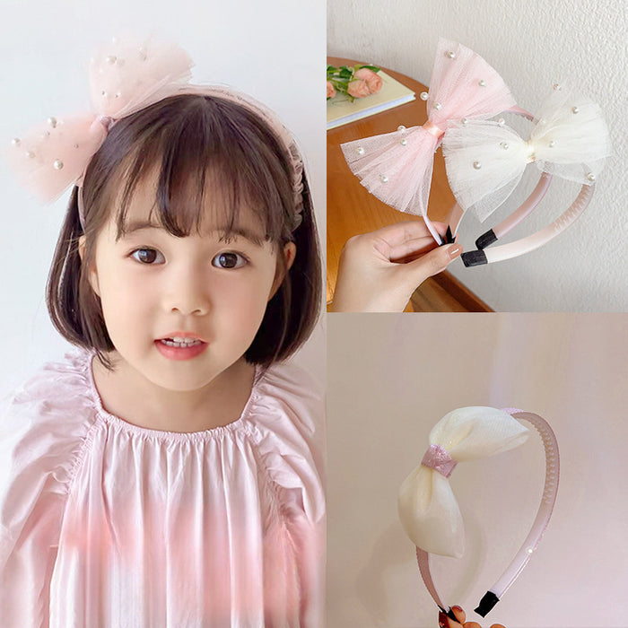 Wholesale Sweet and Cute Children's Pearl Mesh Bow Headband JDC-HD-QiY001